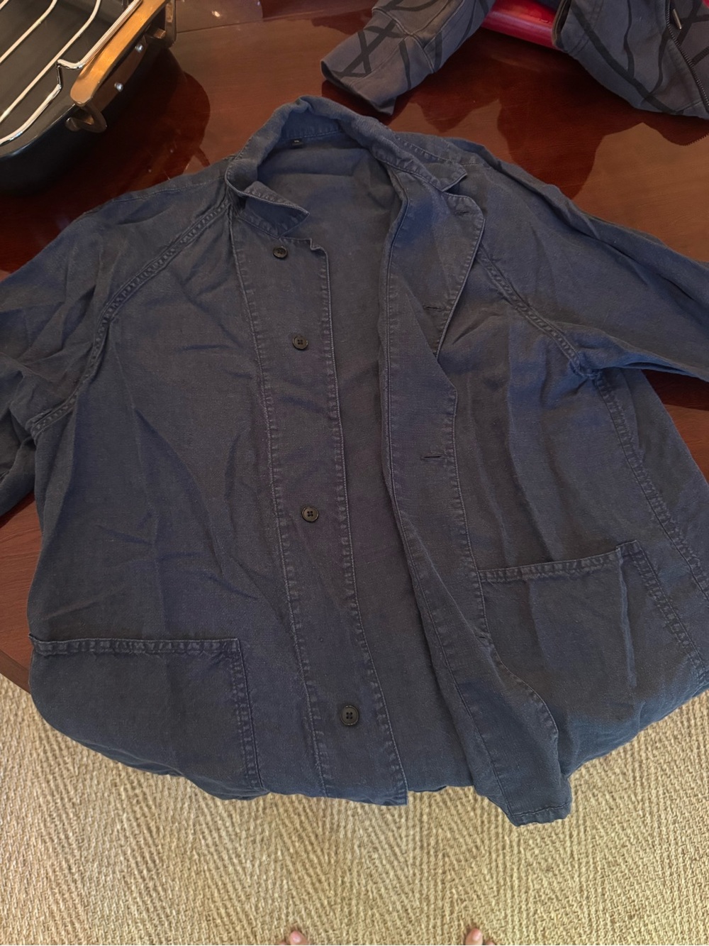 Muji Men's Navy Casual Button-Down Shirt Jacket 100% linen